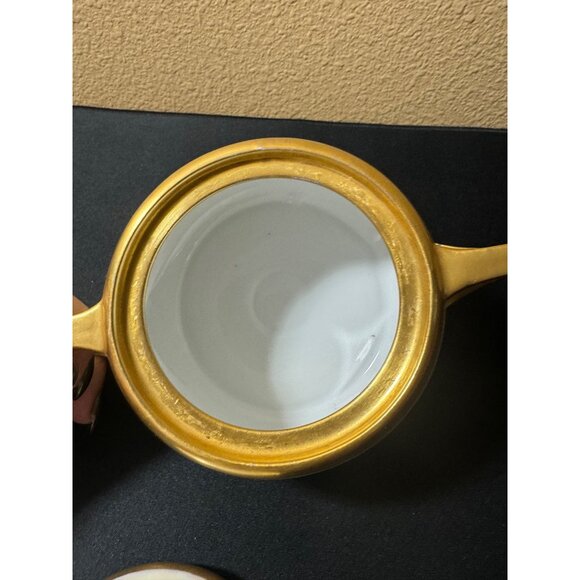 Antique Hand-Painted Porcelain Sugar Bowl With Lid - Floral Design & Gold Accent - Picture 8 of 9